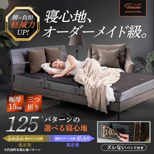 GOKUMIN マットレス 【4層入れ替えできるアルティメイトマットレス】 硬め 柔らかめ 高反発 高弾性 低反発 厚さ15cm 三つ折り 折りたたみ 敷布団 極眠 utmss (ブラック, 腰部強化(シングル))